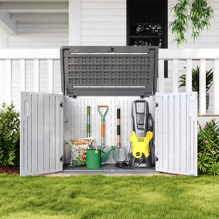 Aoxun 52inch Outdoor Storage Cabinet, Patio Waterproof Trash Can, Outdoor Horizontal Storage Shed for Garbage Bin, Generator, and Lawn Mower (White)