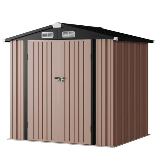 Aoxun 6 x 4 ft Outdoor Metal Storage Shed with Lock, Galvanized Metal Shed with Air Vents, Brown