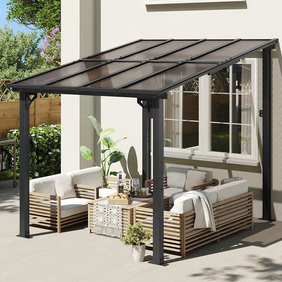 Aoxun 8' x 10' Gazebo for Patio, Large Wall-Mounted Heavy Duty Awnings, Gazebo Pergola with Sloped Roof, for Backyard, Deck, Patio
