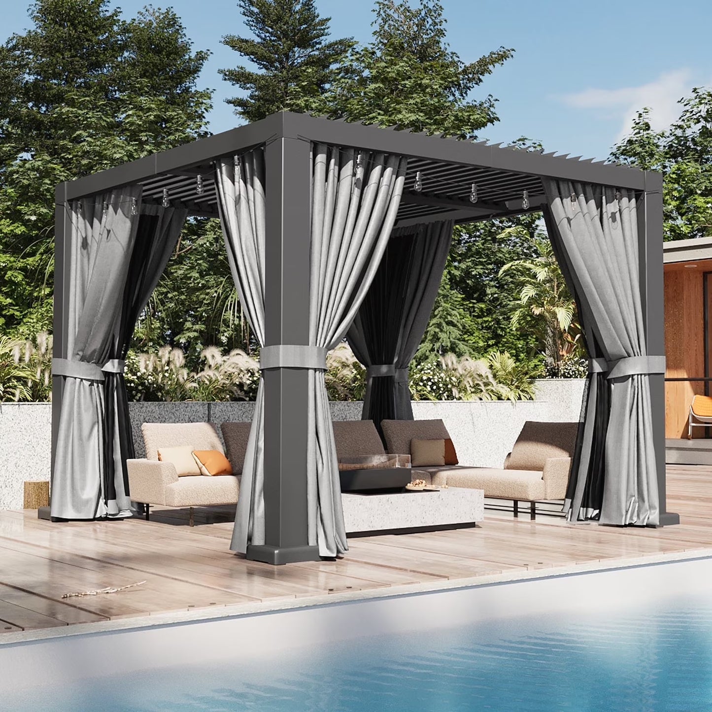 Aoxun Louvered Pergola 10' x 10' Outdoor Aluminum Pergola with Adjustable Top for Decks, Gardens and Backyards, Gray
