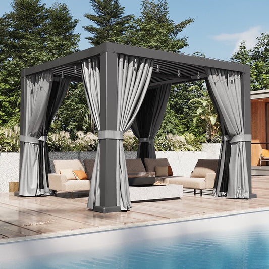 Aoxun Louvered Pergola 10' x 10' Outdoor Aluminum Pergola with Adjustable Top for Decks, Gardens and Backyards, Gray