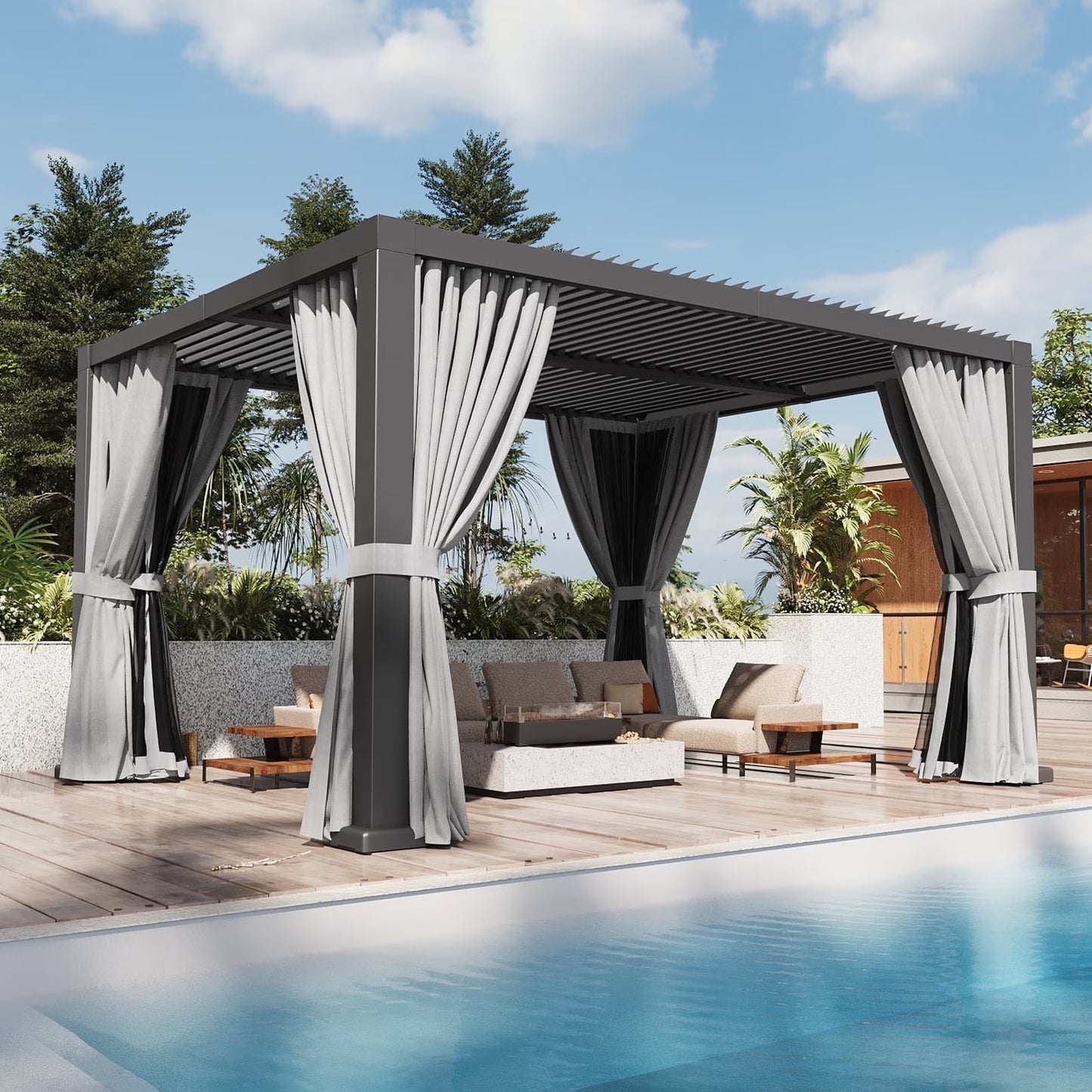 Aoxun Louvered Pergola 12' x 14' Outdoor Aluminum Pergola with Adjustable Top for Decks, Gardens and Backyards, Gray