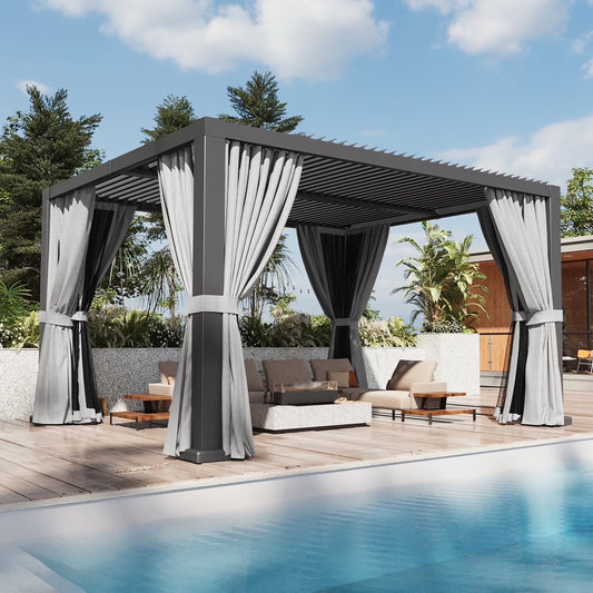 Aoxun Louvered Pergola 12' x 14' Outdoor Aluminum Pergola with Adjustable Top for Decks, Gardens and Backyards, Gray