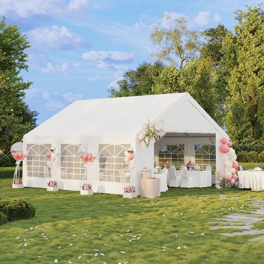 Dateyes Wedding & Event Tent, 20x20 FT White Canopy with Removable Sidewalls, Waterproof Party Tent for Outdoor Gatherings, BBQ, Birthday, Camping