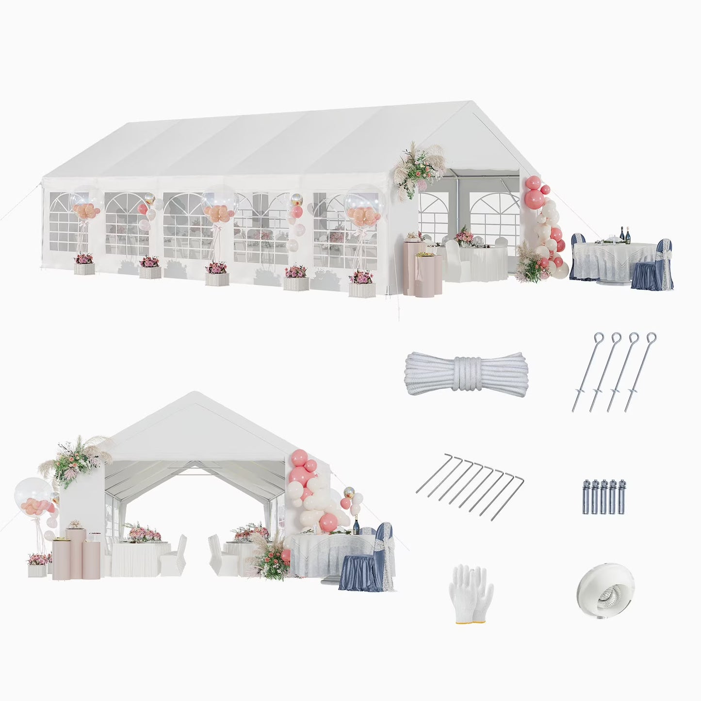 Sunmthink Wedding & Event Tent, 32x16 FT White Canopy with Removable Sidewalls, Waterproof Party Tent for Outdoor Gatherings, BBQ, Birthday, Camping