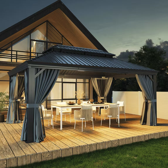 BaPiPro 16' x 12' Hardtop Gazebo, Aluminum Frame with Curtains and Netting