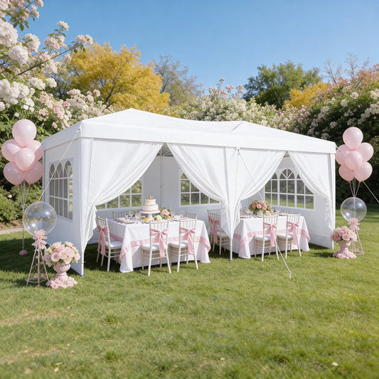 ClouDDwell Pop up Canopy, Party Tent, 10x20 ft. Portable Outdoor Event, Instant Shelter Canopy with 6 Removable Sidewalls and 1 Carry Bag, White
