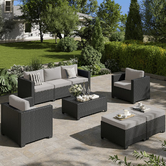 ClouddWell 6 Seat Outdoor Patio Furniture Set, Patio Conversation Sets with Thick Waterproof Cushions & Storage Coffee Table(Grey)