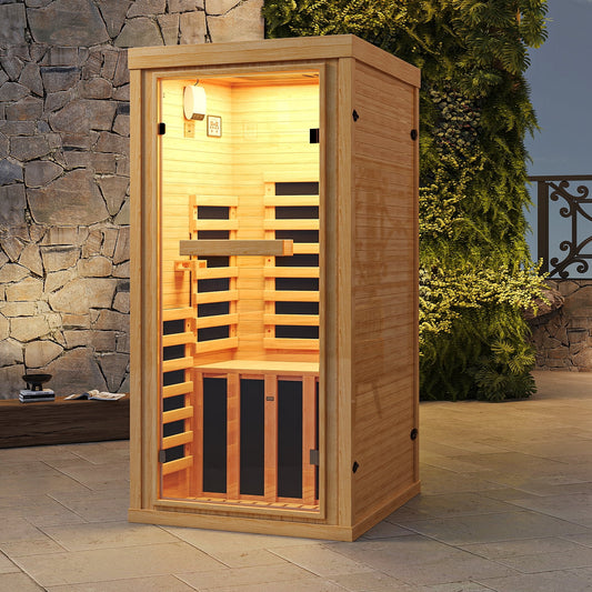 Clouddwell 1-Person Home Far Infrared Sauna | 850W High-Efficiency Heating Western Hemlock Dry Sauna with Color Lighting & Bluetooth Speaker (For Home & Gym Use)