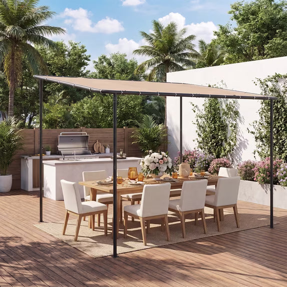 Clouddwell 10×10 FT Wall-Mounted Sloped Roof Outdoor Pergola Canopy, Water-Resistant & UV-Resistant Metal Patio Gazebo for Backyard Garden Porch in Khaki