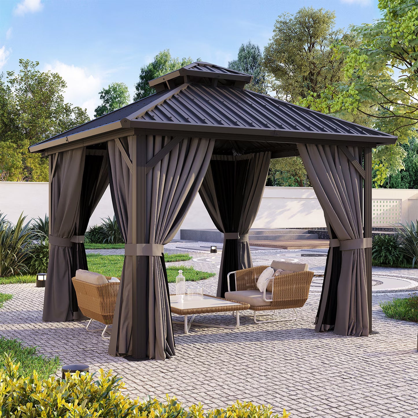 Clouddwell 10' x 10' Gazebo for Patio, Gazebo Pergola with Sloped Roof, Large Wall-Mounted Heavy Duty Awnings, for Deck, Patio and Backyard,Gray