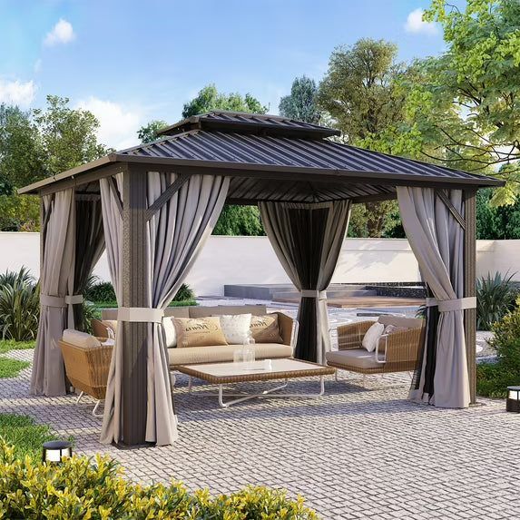 Clouddwell 12' x 14' Gazebo for Patio, Gazebo Pergola with Sloped Roof, Large Wall-Mounted Heavy Duty Awnings, for Deck, Patio and Backyard