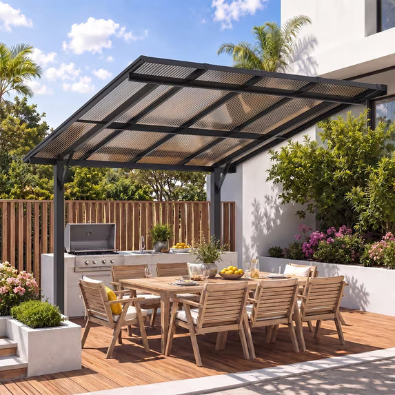 Clouddwell 10' x 8' Gazebo for Patio, Hard Top Lean to Gazebo Pergola Carport, Freestanding Shelter Pergolas and Gazebos Clearance with Patio Roof, Wall-Mounted Heavy Duty Awnings for Patio, Decks