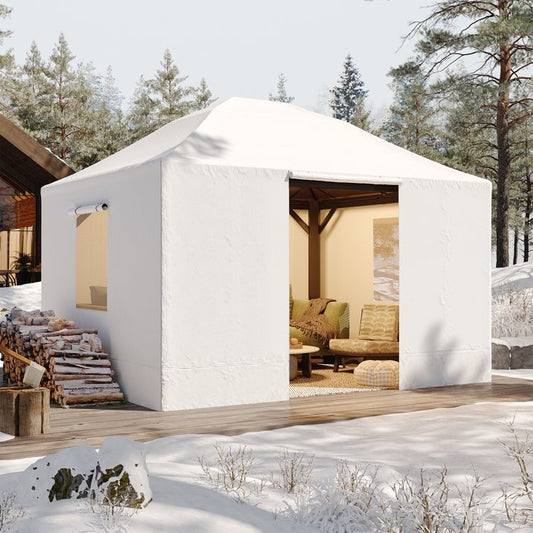 Clouddwell 10'x12' Hardtop Winter Gazebo Cover - All-Weather Waterproof Enclosed Storage with Sidewalls & Screens, White (Gazebo Not Included)