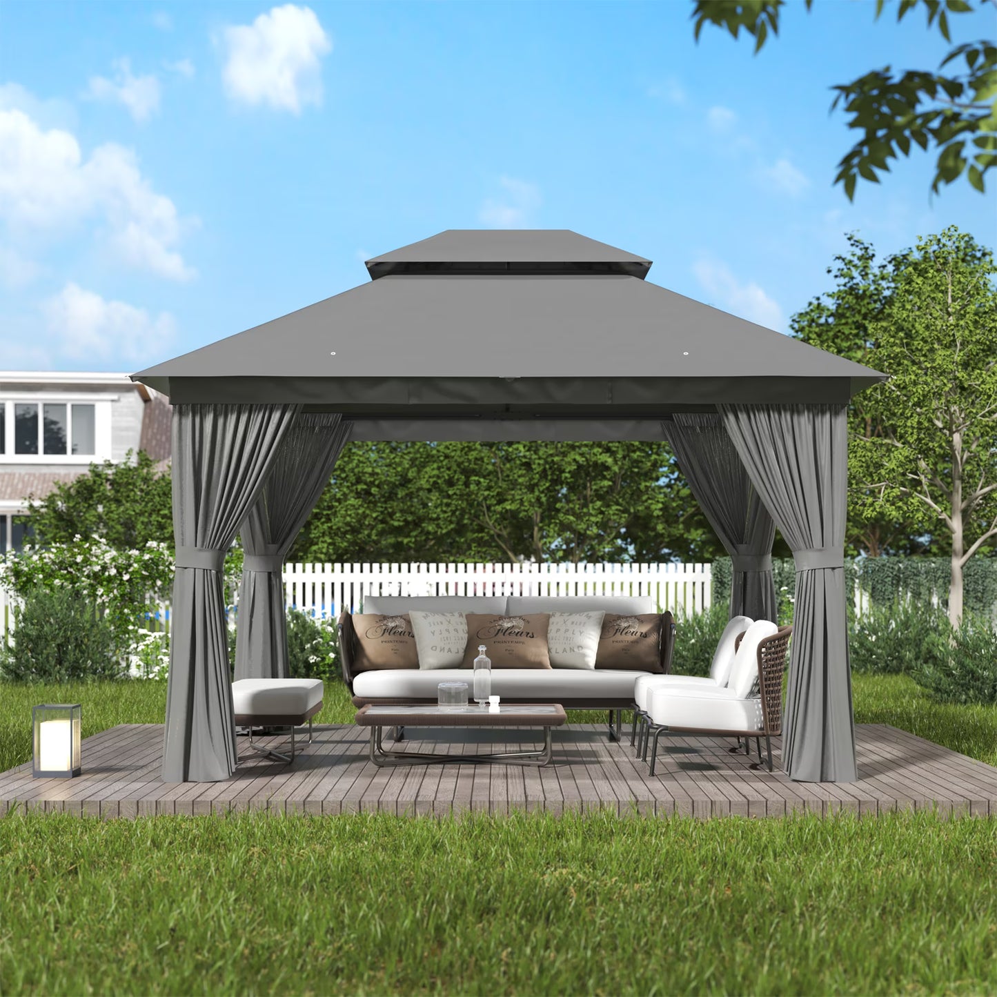 Clouddwell 10'x12' Outdoor Gazebo – Sturdy Metal Frame Canopy with Dual-Layer Roof, Heavy-Duty Party Tent Featuring Mosquito Netting & Privacy Screens for Patio, Garden, Deck, or Lawn