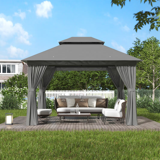 Clouddwell 10'x12' Outdoor Gazebo – Sturdy Metal Frame Canopy with Dual-Layer Roof, Heavy-Duty Party Tent Featuring Mosquito Netting & Privacy Screens for Patio, Garden, Deck, or Lawn