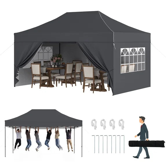 Clouddwell 10'x15' Pop Up Canopy Tent with Removable Sidewalls, Adjustable Height Instant Outdoor Canopy, Portable Sun Shade Shelter with 4 Sandbags, Easy Setup for Events, Parties, Dark Gray