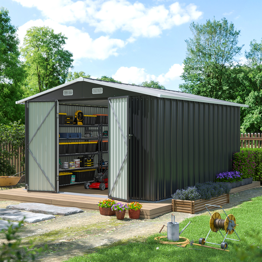 Clouddwell 10x12 ft. Metal Storage Shed, Waterproof Steel Garden Shed with Lock, Black