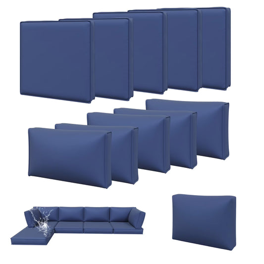 Clouddwell 11-Piece Outdoor Cushion Slipcovers Replacement for 5-Seat Wicker Sectional-Waterproof, Non-Slip Bottom (Navy Blue)