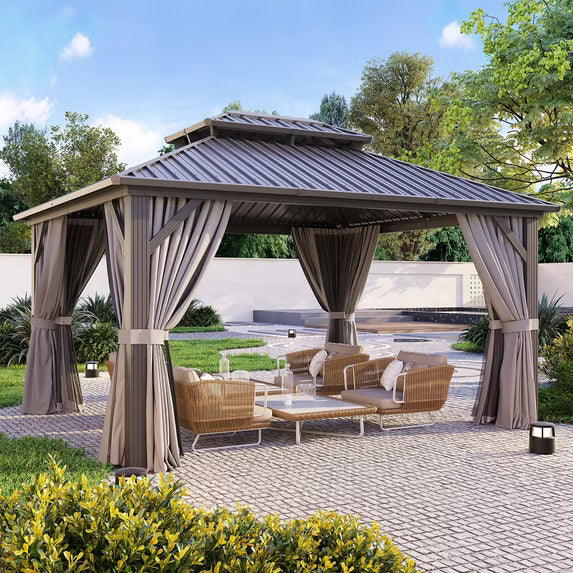 Clouddwell 12' x 16' Gazebo for Patio, Gazebo Pergola with Sloped Roof, Large Wall-Mounted Heavy Duty Awnings, for Deck, Patio and Backyard,Gray