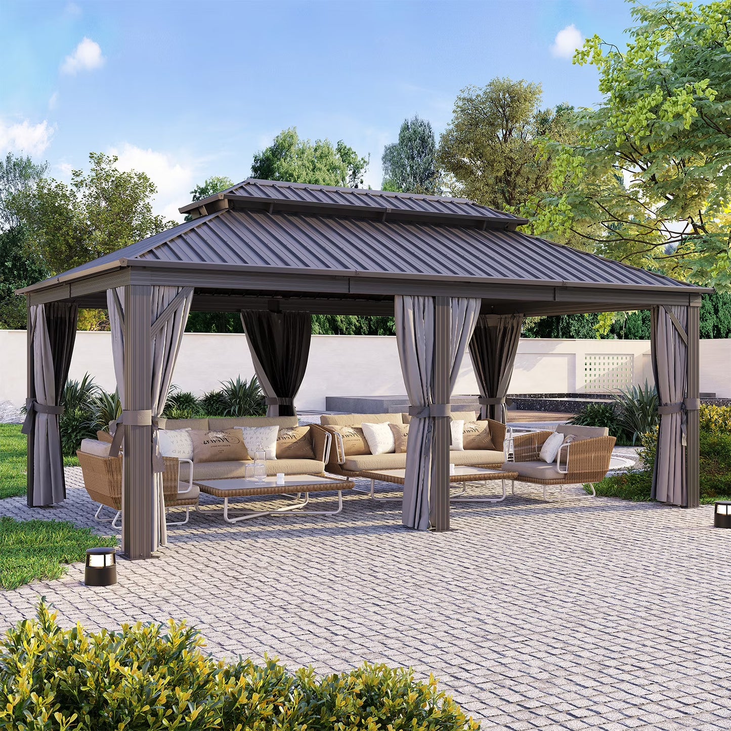 Clouddwell 12' x 14' Gazebo for Patio, Gazebo Pergola with Sloped Roof, Large Wall-Mounted Heavy Duty Awnings, for Deck, Patio and Backyard