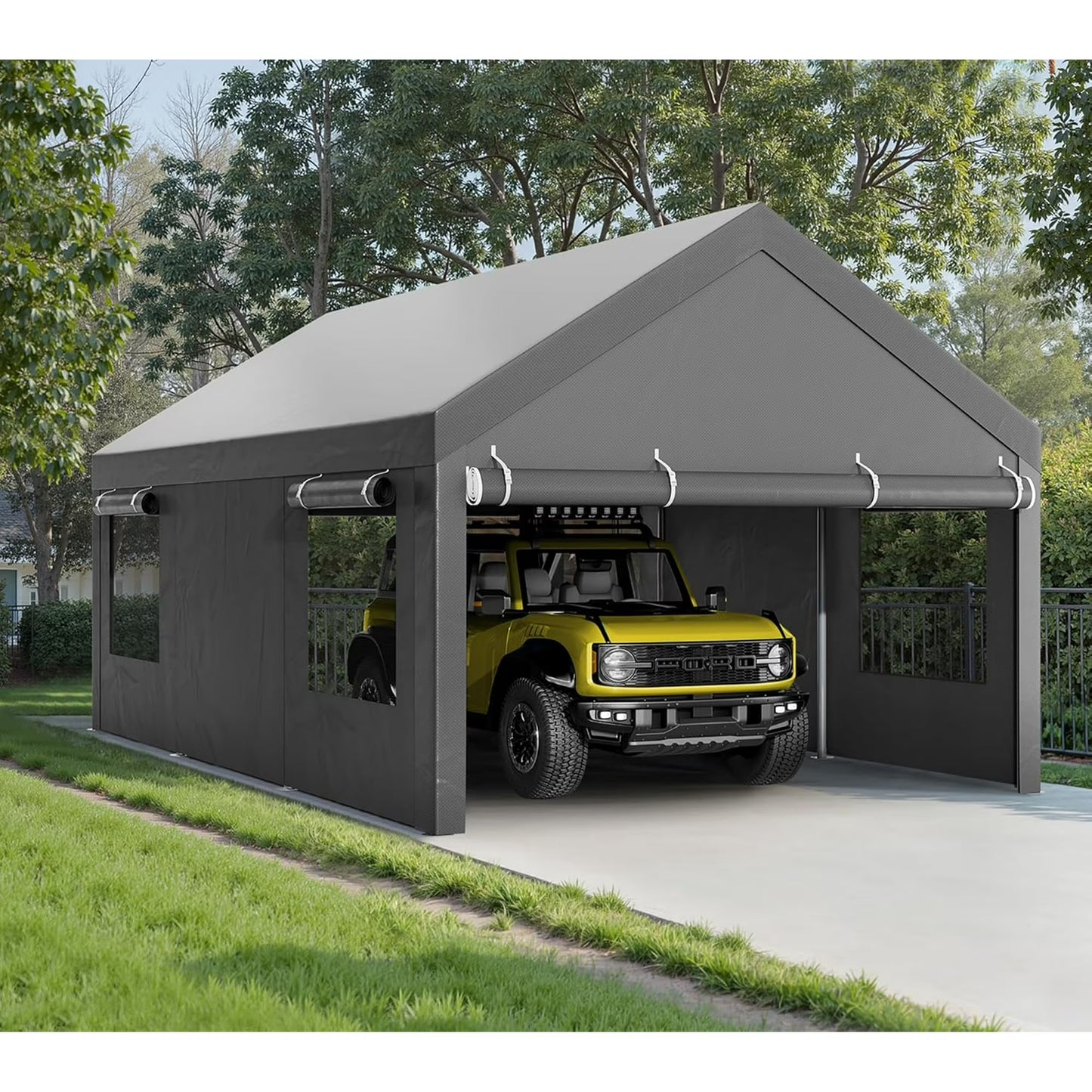 Clouddwell 12x20 ft Heavy Duty Carport Canopy with Roll-up Windows, Portable Garage with Removable Sidewalls & Doors, Car Canopy with All-Season Tarp for Car, Truck, Boat