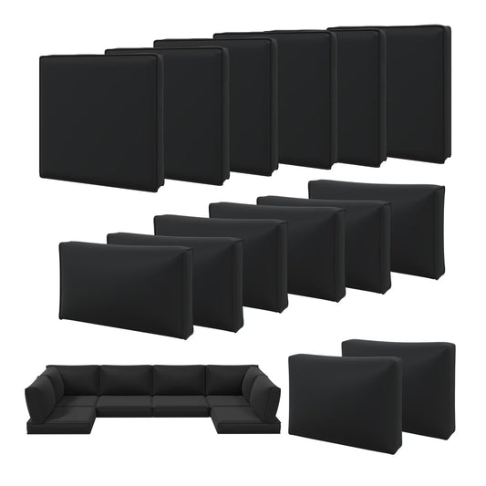 Clouddwell 14-Piece Outdoor Cushion Covers Replacement for 6-Seat Wicker Sectional-Waterproof, Non-Slip Bottom (Black)