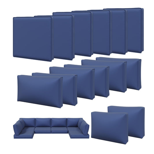 Clouddwell 14-Piece Outdoor Cushion Covers Replacement for 6-Seat Wicker Sectional-Waterproof, Non-Slip Bottom (Navy Blue)