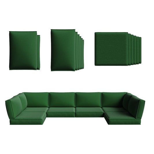 Clouddwell 14-Piece Premium Outdoor Cushion Set, High-Resilience Waterproof Cushions for 6-Seat Wicker Sectional, Comfort Upgrade (Black Green)