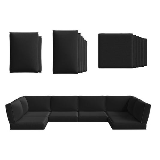 Clouddwell 14-Piece Premium Outdoor Cushion Set, High-Resilience Waterproof Cushions for 6-Seat Wicker Sectional, Comfort Upgrade (Black)