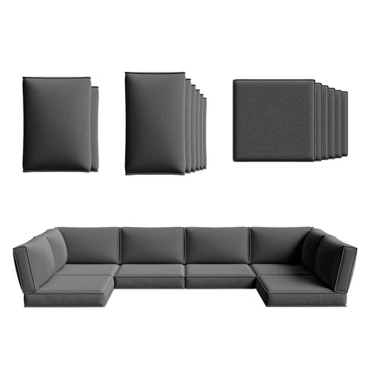Clouddwell 14-Piece Premium Outdoor Cushion Set, High-Resilience Waterproof Cushions for 6-Seat Wicker Sectional, Comfort Upgrade (Dark Gray)