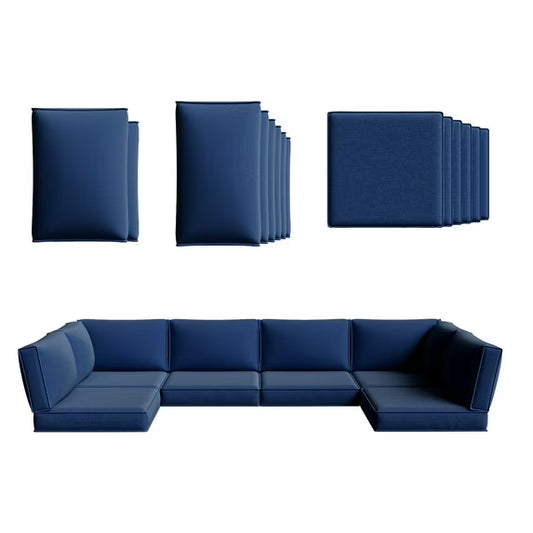 Clouddwell 14-Piece Premium Outdoor Cushion Set, High-Resilience Waterproof Cushions for 6-Seat Wicker Sectional, Comfort Upgrade (Navy Blue)