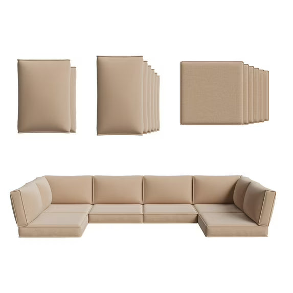 Clouddwell 14-Piece Premium Outdoor Cushion Set, High-Resilience Waterproof Cushions for 6-Seat Wicker Sectional, Comfort Upgrade (Off-White)