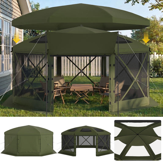 Clouddwell 15'x15' Outdoor Pop Up Gazebo, Screen Tent with Removable Top & Mosquito Netting, Camping Canopy Tent, Waterproof, UV Resistant, Portable Carry Bag, Green