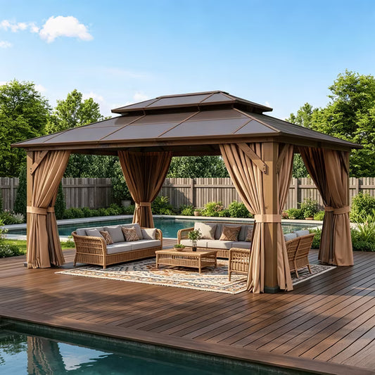 Clouddwell 12' x 16' Cedar Wood Hardtop Gazebo, Polycarbonate Double Roof, Outdoor Patio Gazebo for Backyard, Deck, Lawn & Garden