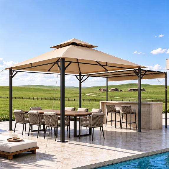 Clouddwell 16' x 11' Beige Soft Top Gazebo — Steel Frame with Extended Shade