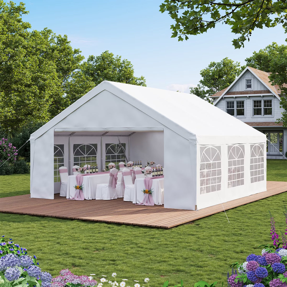 LazySunsets 20*20FT Party Tent,Heavy Duty Outdoor Awning Tent,with Removable Sidewalls, Commercial Wedding Big Tent,Carport, BBQ,UV 50+, Waterproof, White