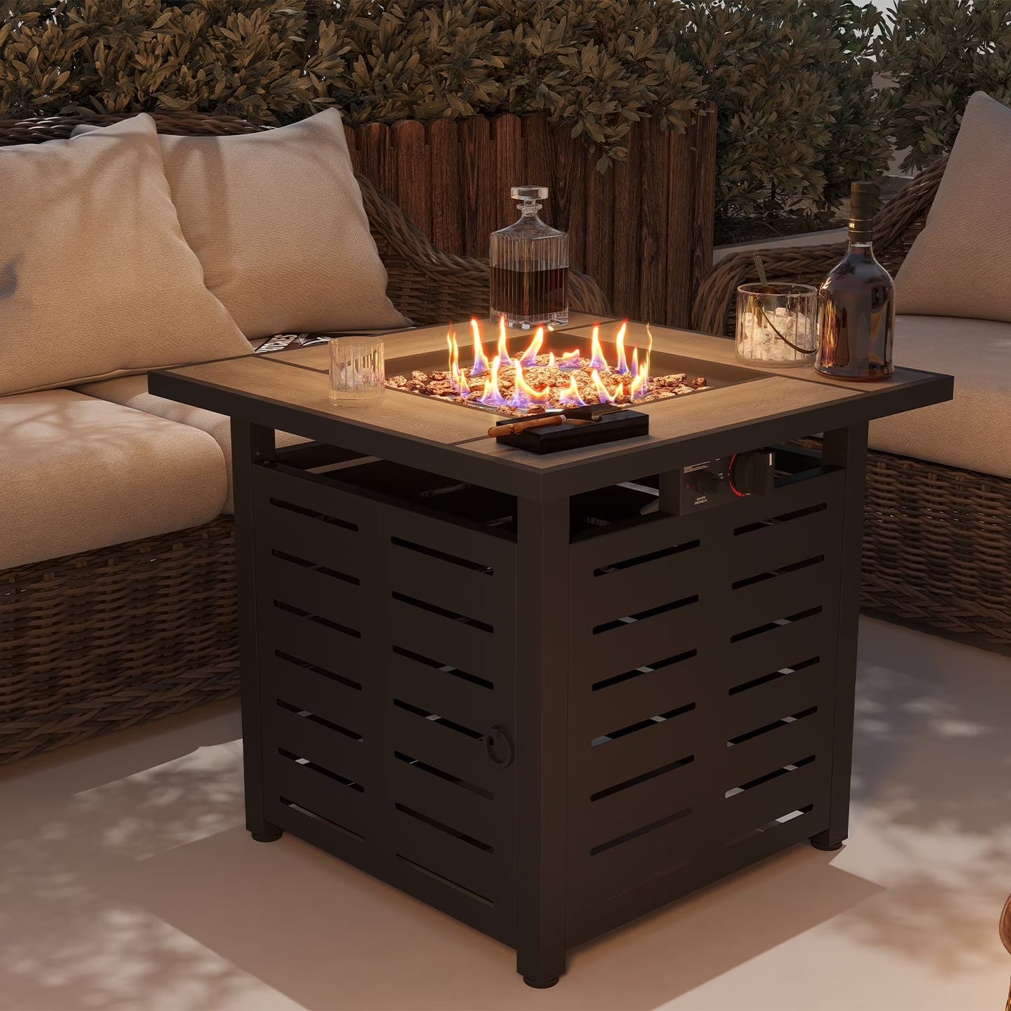 Clouddwell 28" Outdoor Fire Pit Table - 50,000 BTU with Ceramic Tabletop, Lava Rocks & Cover Included