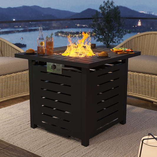 Clouddwell 28" Square 50,000 BTU Metal Fire Table with Lava Rocks & Weatherproof Cover