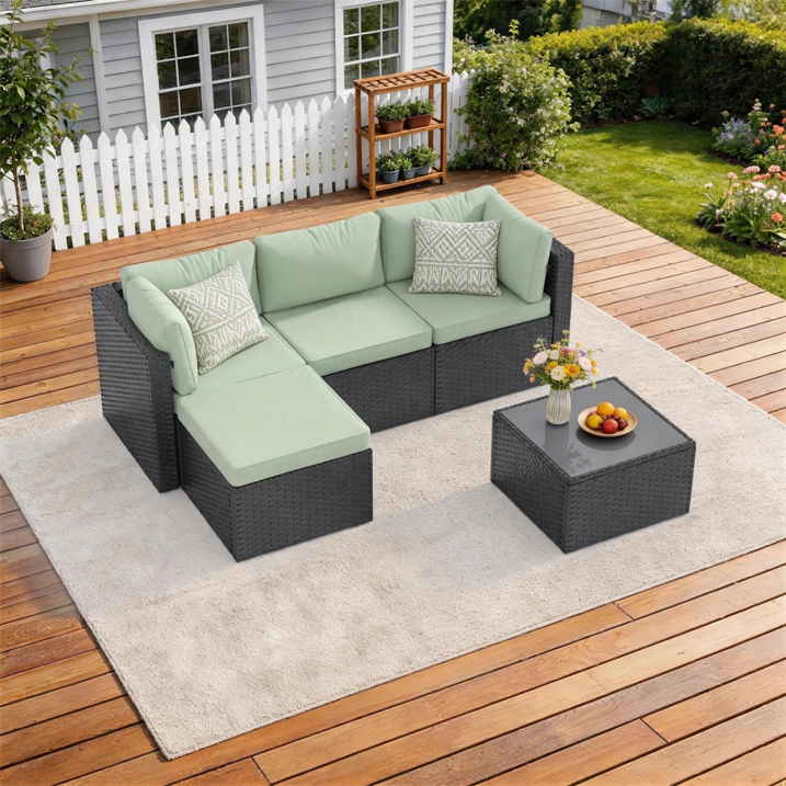 Clouddwell 3 Pieces Patio Furniture Set, All-Weather Wicker Rattan Patio Sectional Sofa Set with Coffee Table and Waterproof Cover(Light Green)