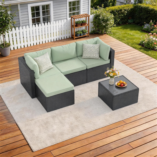 Clouddwell 3 Pieces Patio Furniture Set, All-Weather Wicker Rattan Patio Sectional Sofa Set with Coffee Table and Waterproof Cover(Light Green)
