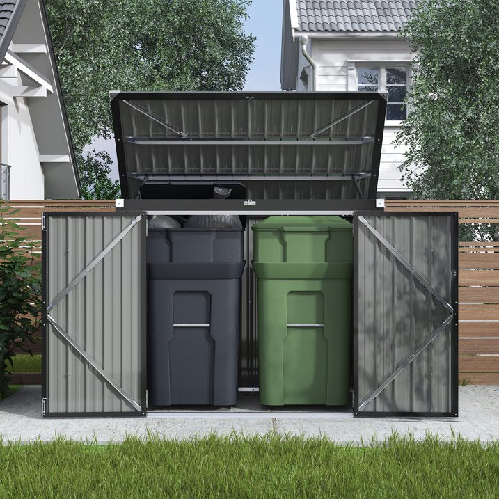Clouddwell 3 x 6 FT Trash Can Storage 79 Cu Ft, Storage Shed Outdoor Metal Garbage Can Shed with Lockable Doors and Easy Lift Hinges, Black