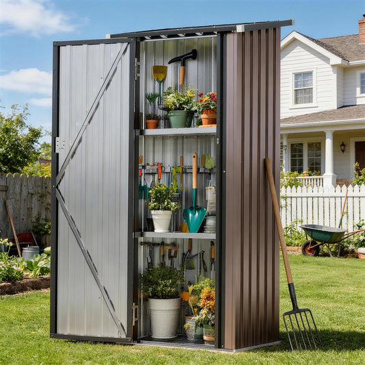 Clouddwell 3x3 FT Outdoor Metal Storage Cabinet with Floor & 2 Adjustable Shelves, Small Lockable Garden Shed