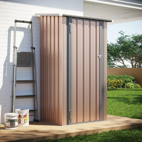 Clouddwell 3x3 ft. Metal Outdoor Shed with Lockable Door, Brown Garden Storage
