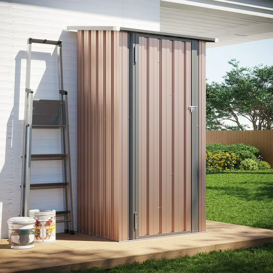 Clouddwell 3x3 ft. Metal Outdoor Shed with Lockable Door, Brown Garden Storage