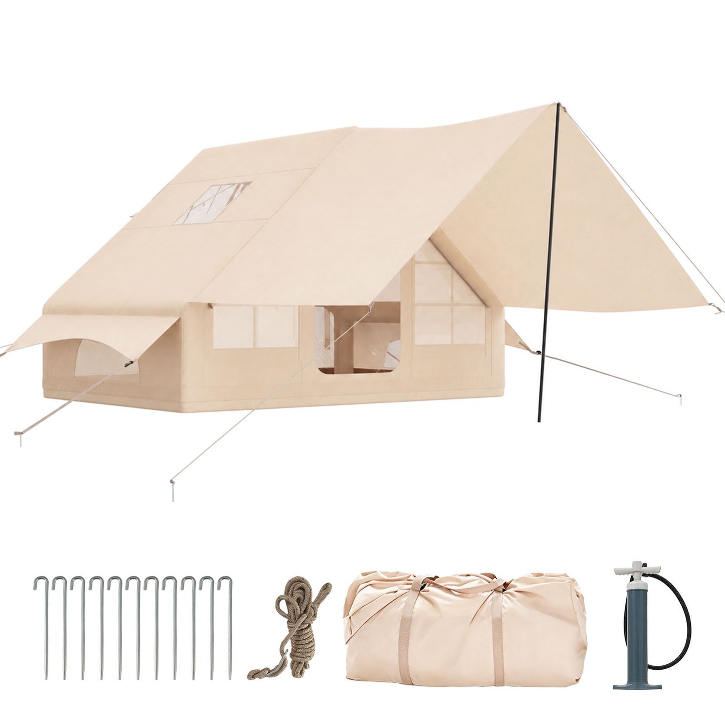 Clouddwell 4-8 Person Inflatable Camping Tent, Blow Up Family Glamping Tent with Skylight & Stove Jack, Waterproof 420D Oxford Air Tent with Hand Pump for Camping, Hiking & All-Season Use