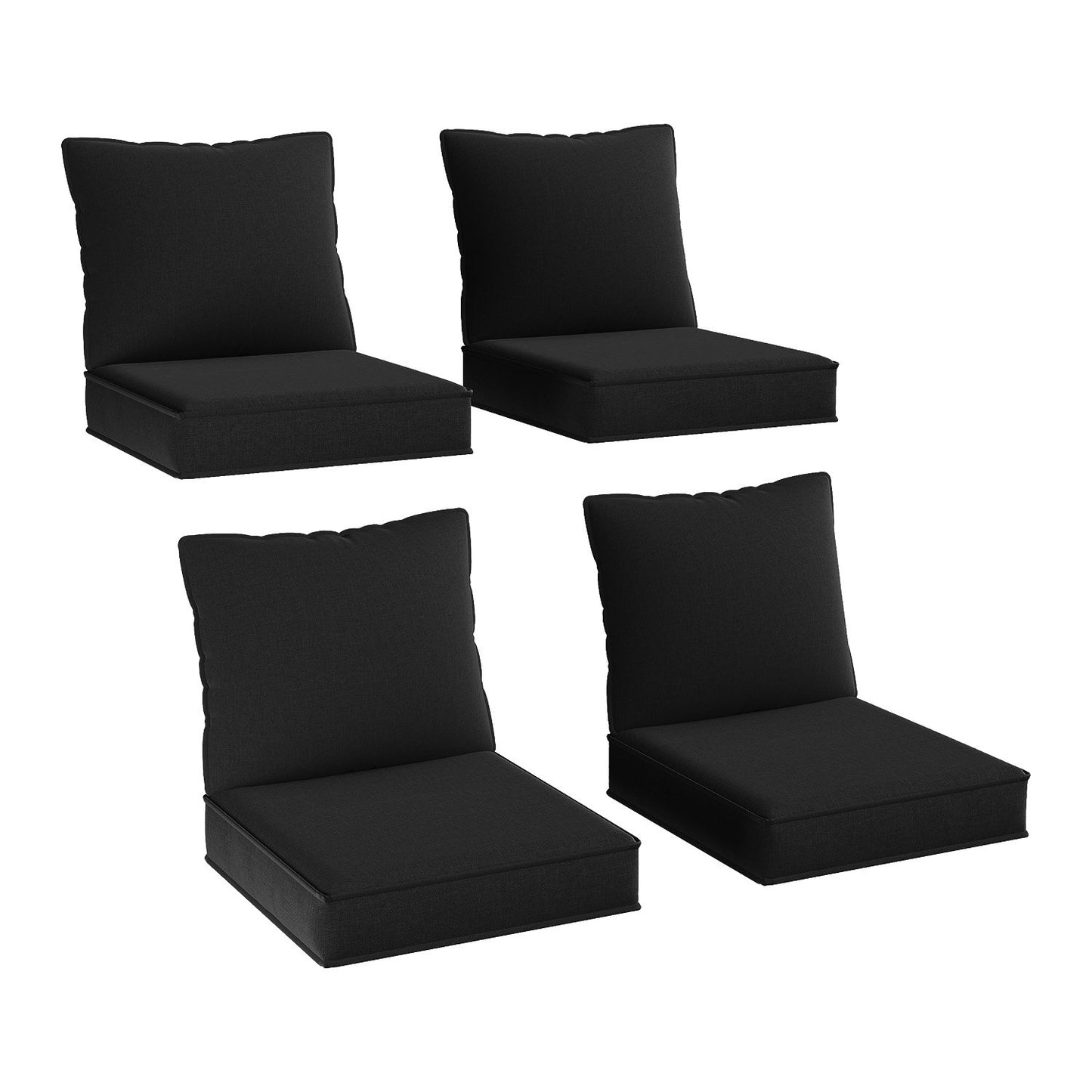 Clouddwell 4-Piece Premium Outdoor Cushion Set, 20x22x4 Inches High-Resilience Waterproof Cushions for 4-Seat Wicker Sectional(Black)