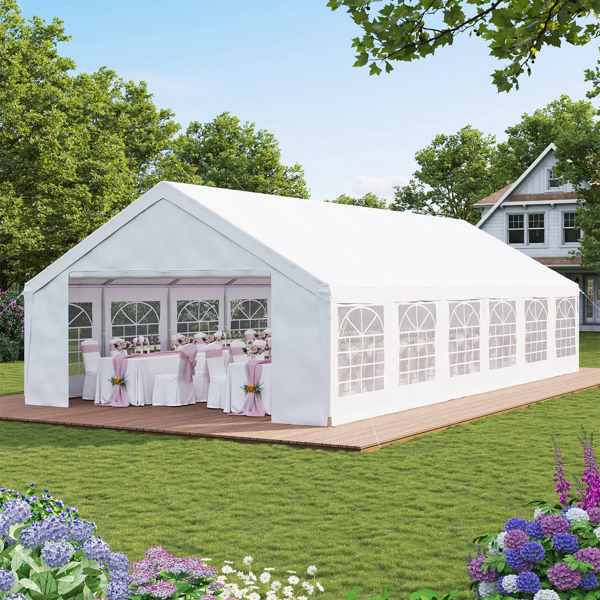 LazySunsets 40*20FT Party Tent,Heavy Duty Outdoor Awning Tent,with Removable Sidewalls, Commercial Wedding Big Tent,Carport, BBQ,UV 50+, Waterproof, White