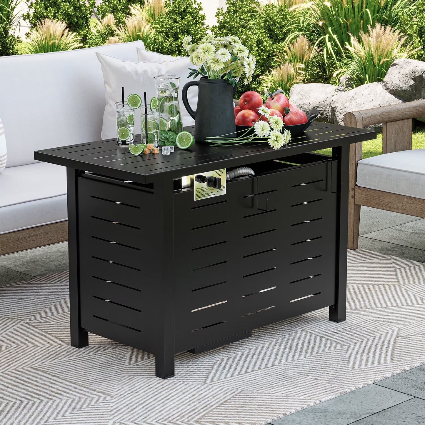 Clouddwell 40" Black Propane Fire Pit Table, 50,000 BTU Outdoor Gas Firepit with Lava Rocks, Removable Lid & Waterproof Cover for Patio Black