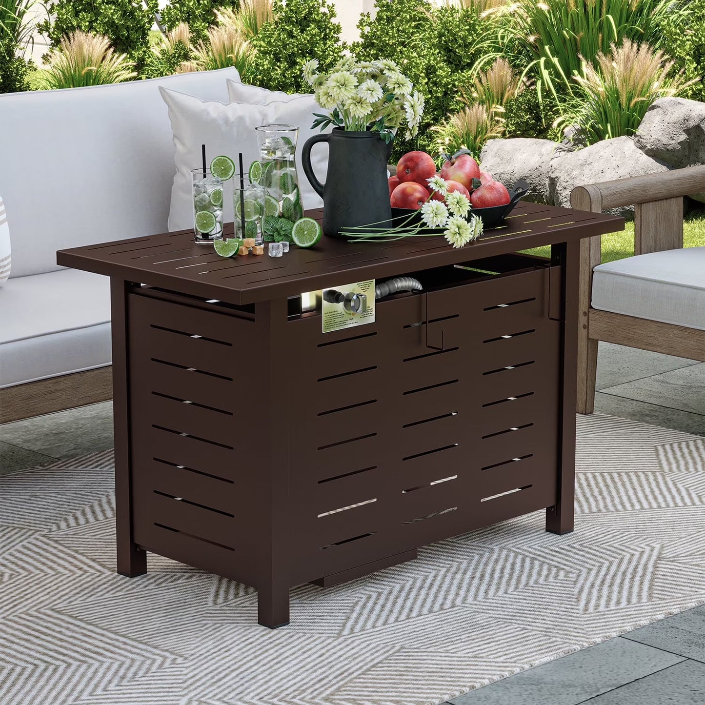 Clouddwell 40" Black Propane Fire Pit Table, 50,000 BTU Outdoor Gas Firepit with Lava Rocks, Removable Lid & Waterproof Cover for Patio Brown